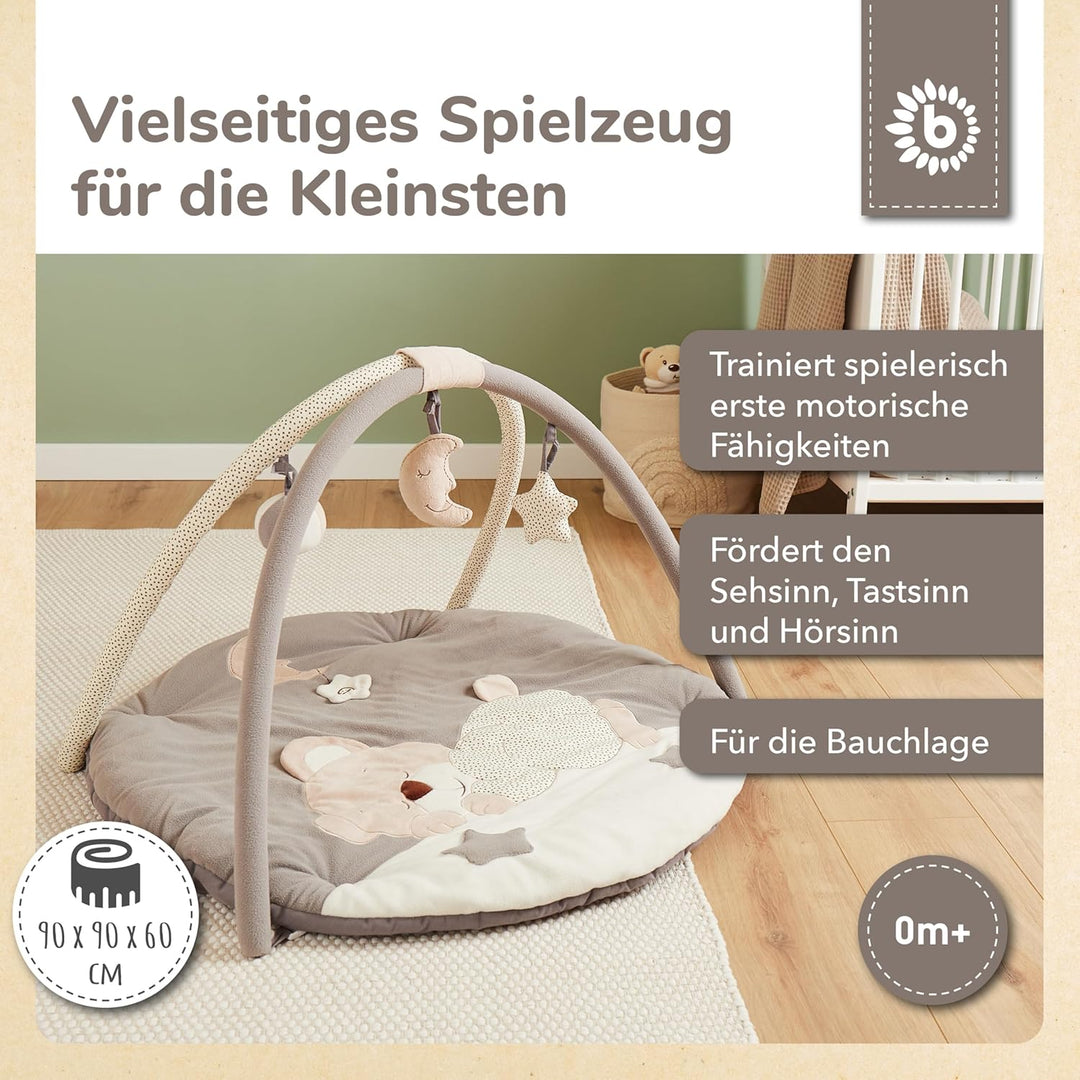 Bieco Krabbeldecke mit Spielbogen für Babys, Schlafbär | ∅ ca. 90 cm | süsse Mobile Spieldecke Baby