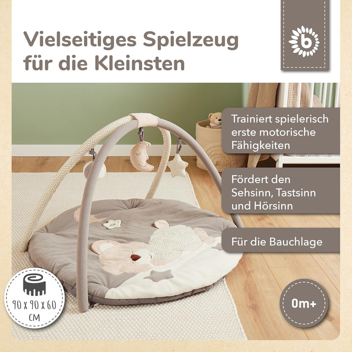 Bieco Krabbeldecke mit Spielbogen für Babys, Schlafbär | ∅ ca. 90 cm | süsse Mobile Spieldecke Baby