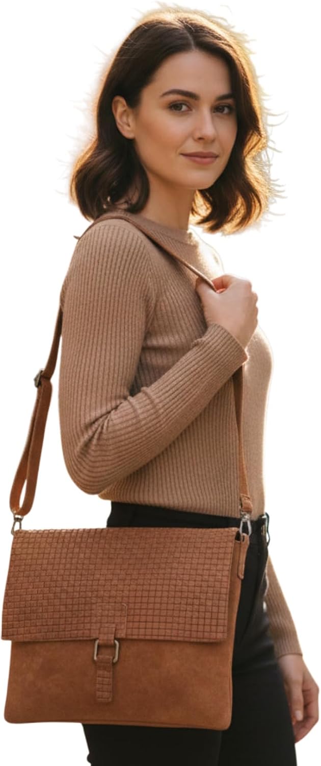 zarolo UNISEX lassige Umhängetasche, Messenger, Schultertasche, Cross Body, Wildleder Tasche, Handta