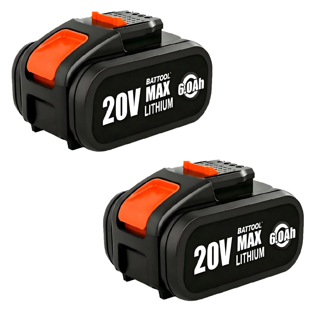 BATTOOL 2 Stück 6,0Ah Ersatzakku für Worx 20V Akku Elektrowerkzeuge Schwarz 6.0, Schwarz 6.0