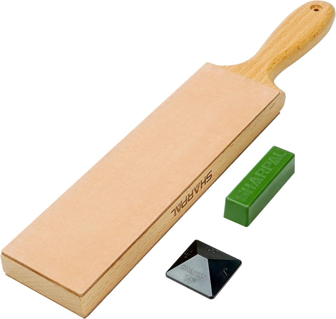 SHARPAL 205H Doppelseitiger Leder-Streichriemen (330 x 60 mm) Kit mit 53g Polierpaste und Winkelführ