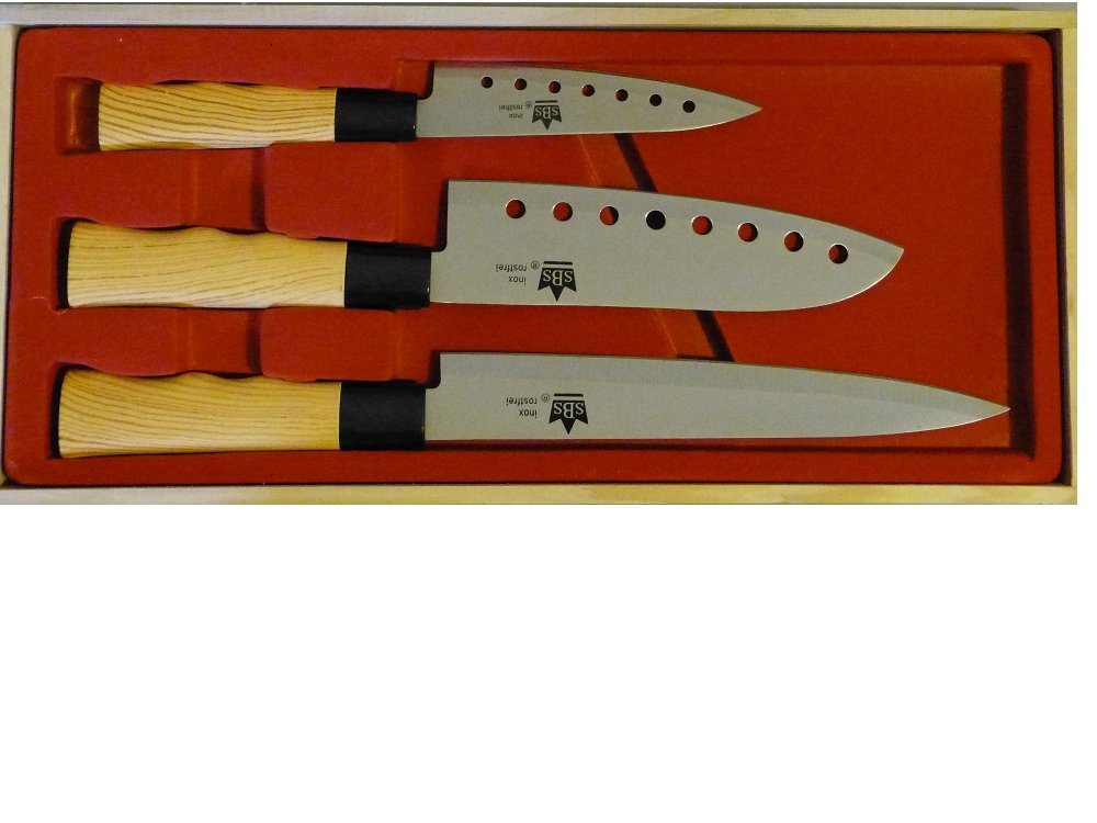 HAC24 Traditionelles Asia Messerset Extrem Scharf Edelstahl Design Messerset 3-teilig mit ergonomisc