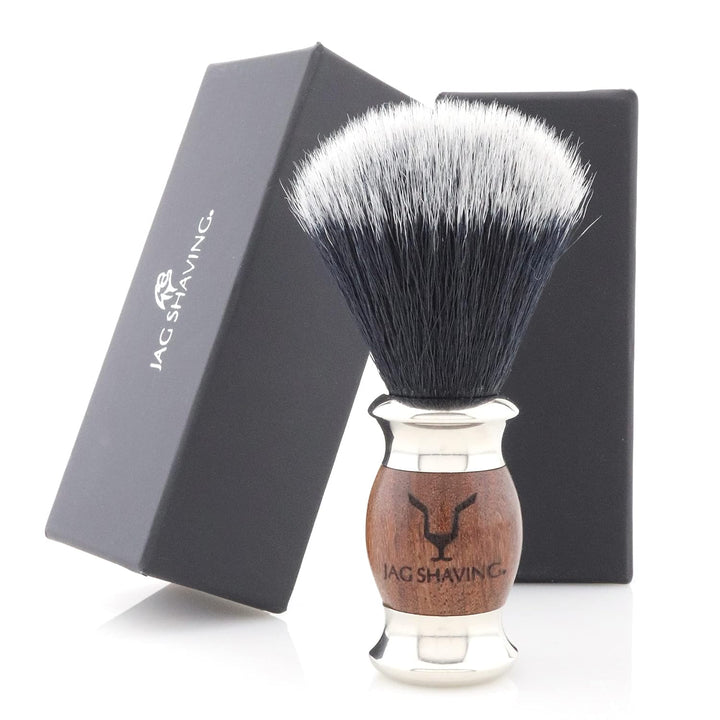 Jag Shaving Rasierset 4-in1 Rasierpinsel-Set – synthetisches Schwarz mit weisser Spitze – Rasiermess