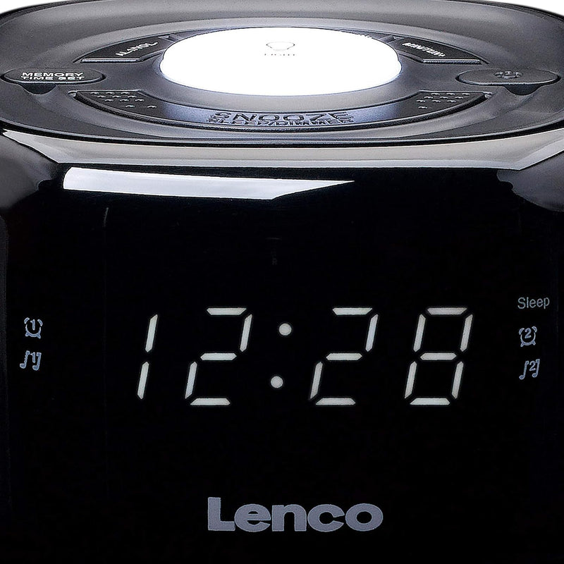 Lenco CR-12 Uhrenradio - Wecker mit Nachtlicht-Funktion - Easy Snooze - Sleep-Timer - Zwei Weckzeite