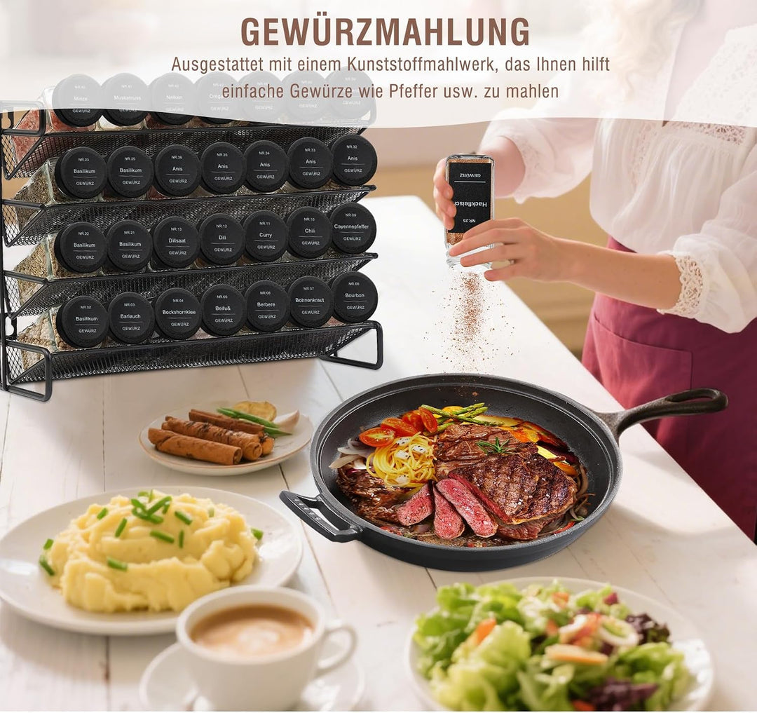 Mocraft 24 Gewürzdosen Eckig Schwarz 120ml, mit 200 Gewürzetiketten Gewürz Organizer 10,5 x 4,5 cm G