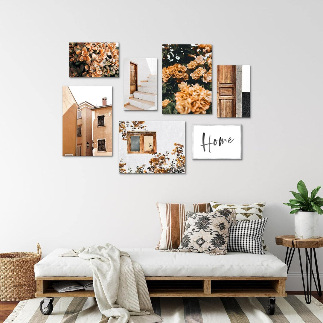 Novart Wandbilder Home Blumen - KOMPLETT AUFHÄNGFERTIG - Orange Wohnzimmer Schlafzimmer- 7 Moderne M