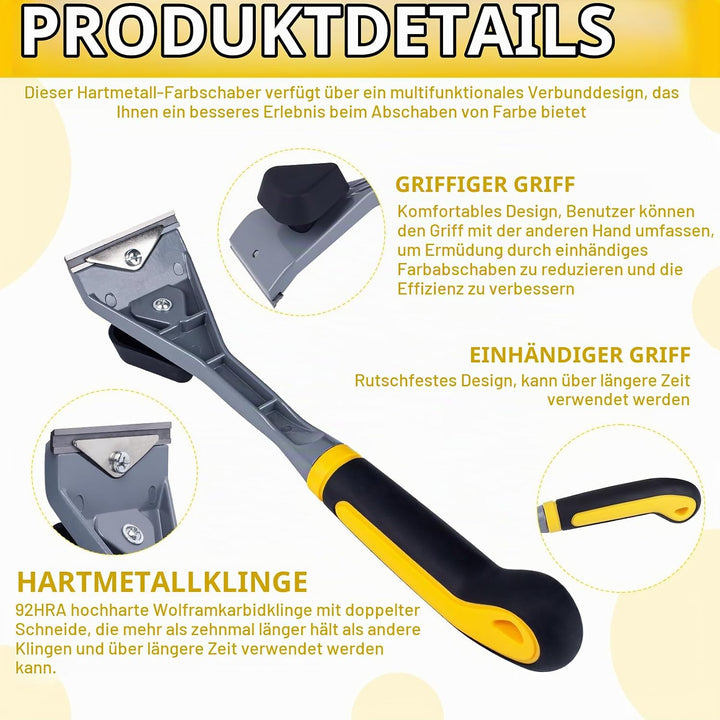 Kraftschaber mit Haltegriff, Hochwertige 63mm Ziehklinge aus langlebigen Wolframcarbid, Hochwertige