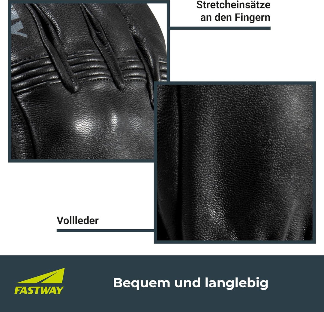 FAST WAY City Uni 211 Leder Motorradhandschuhe Sommer, Zertifizierte Motorrad Handschuhe Herr &amp; Frau