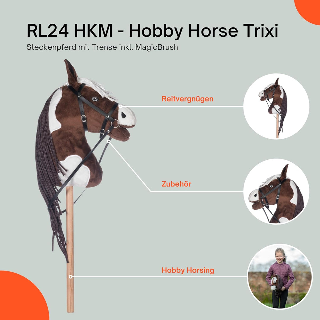 RL24 HKM - Hobby Horse inkl MagicBrush | Steckenpferd mit Trense | Spielpferd aus Plüsch mit Holzsto