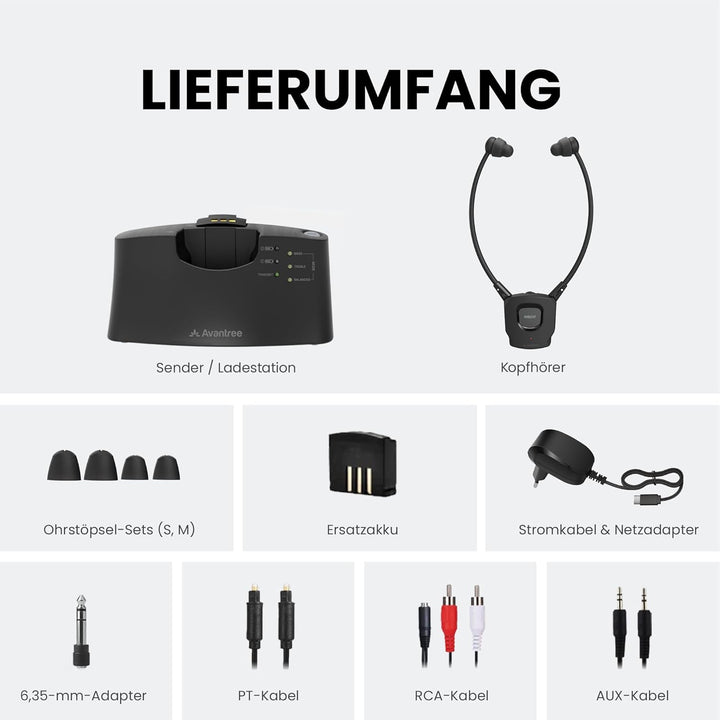 Avantree HT381 - Digitale Kabellose Kopfhörer für Fernseher mit HF-Sender, L/R-Balance-Lautstärkereg