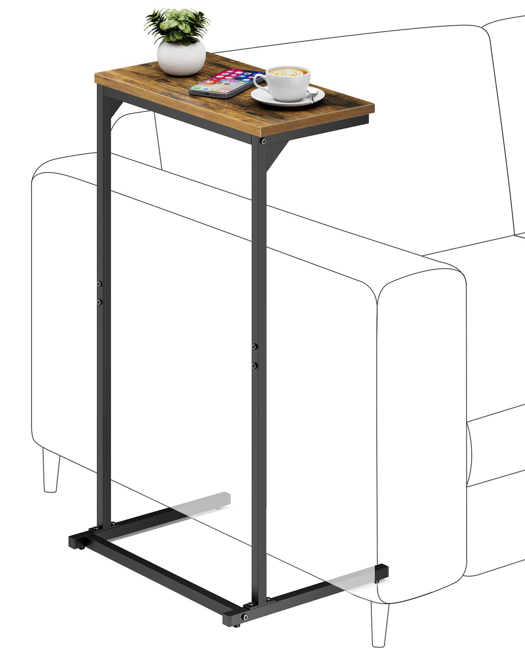 TUTOTAK C-förmiger Beistelltisch, kleiner Beistelltisch, 72,9 cm hoch, Couchtisch, Sofatisch, Wohnzi