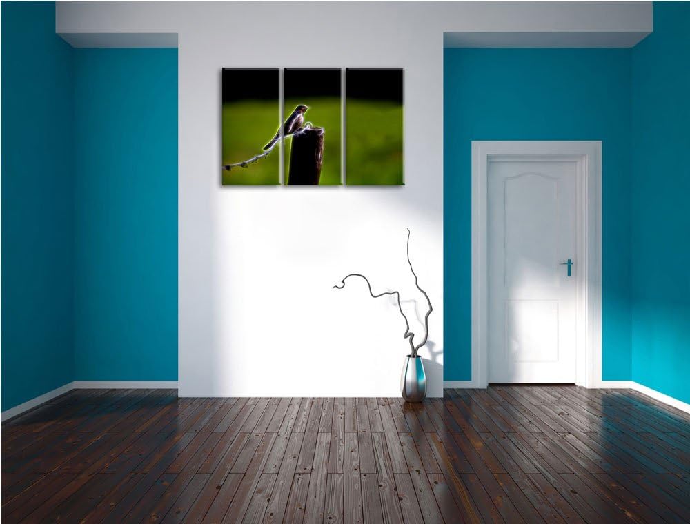 Dark junge Rauchschwalbe auf Stacheldraht NewArt 3-Teiler Leinwandbild 120x80 Bild auf Leinwand, XXL