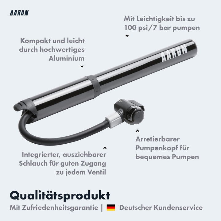 AARON Pocket One Mini Fahrradpumpe für alle Ventile - kompakte Luftpumpe passend für jeden Rahmen -