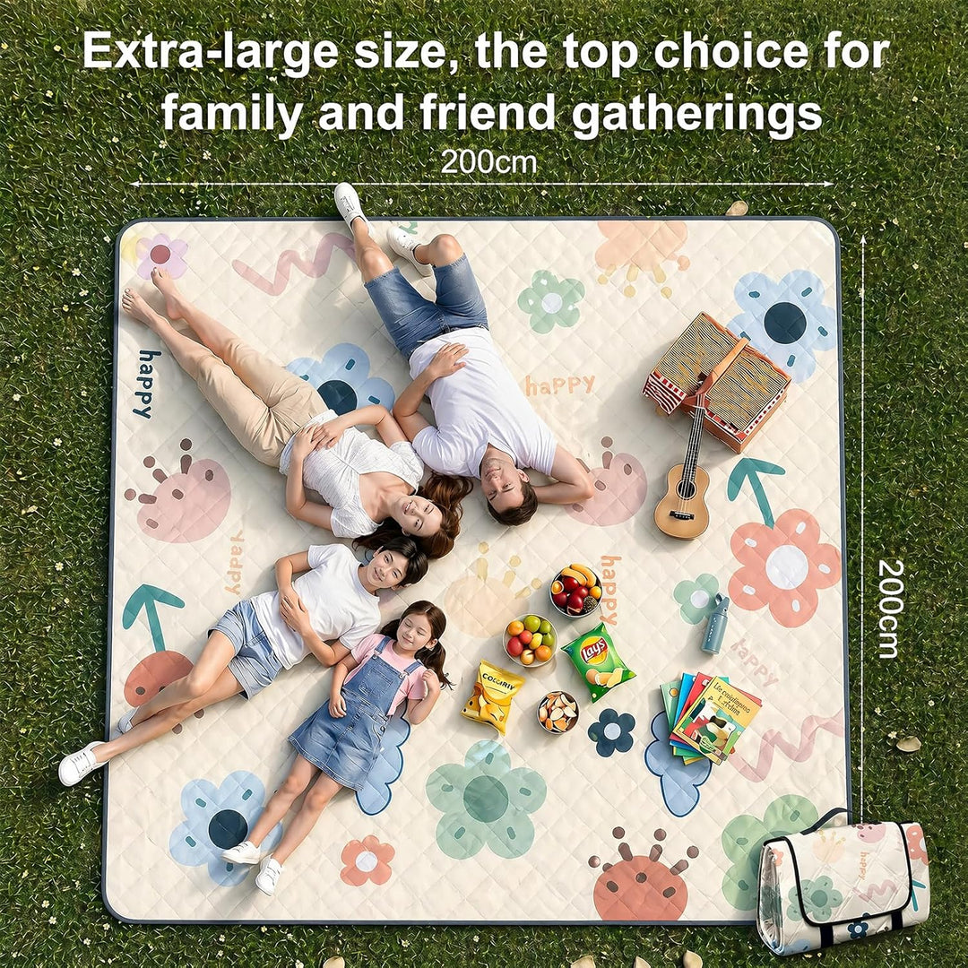 Picknickdecke, Campingdecke 200 x 200cm, Faltbare Strandmatte, mit Tragegriff, Tragbare Strandunterl