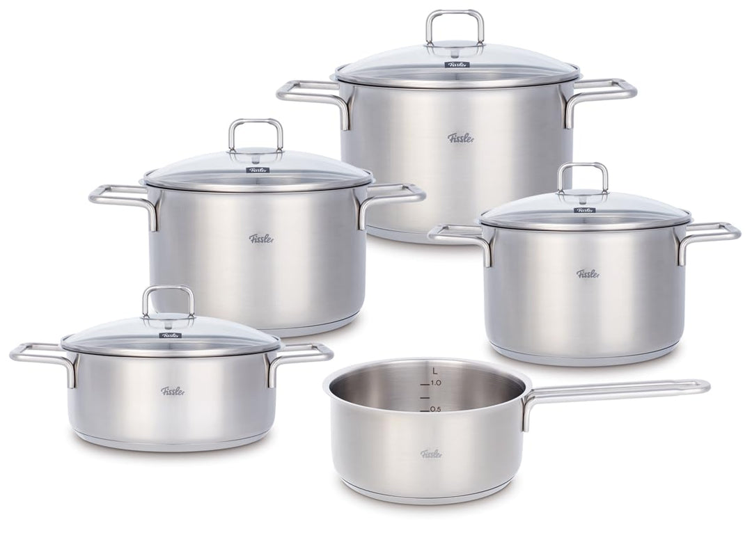 Fissler SatiTherm Edelstahl-Topfset 5-teilig – Made in Germany, satiniertes 18/10 Edelstahl, Glasdec