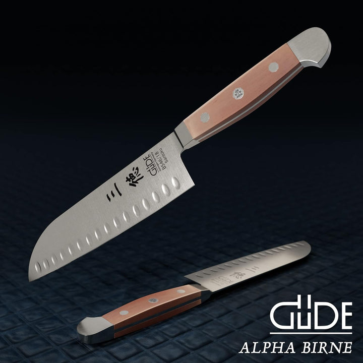 GÜDE Solingen - Santoku mit Kulle geschmiedet, 18 cm, Birnenholz, ALPHA BIRNE, Doppelkropf, Handmade