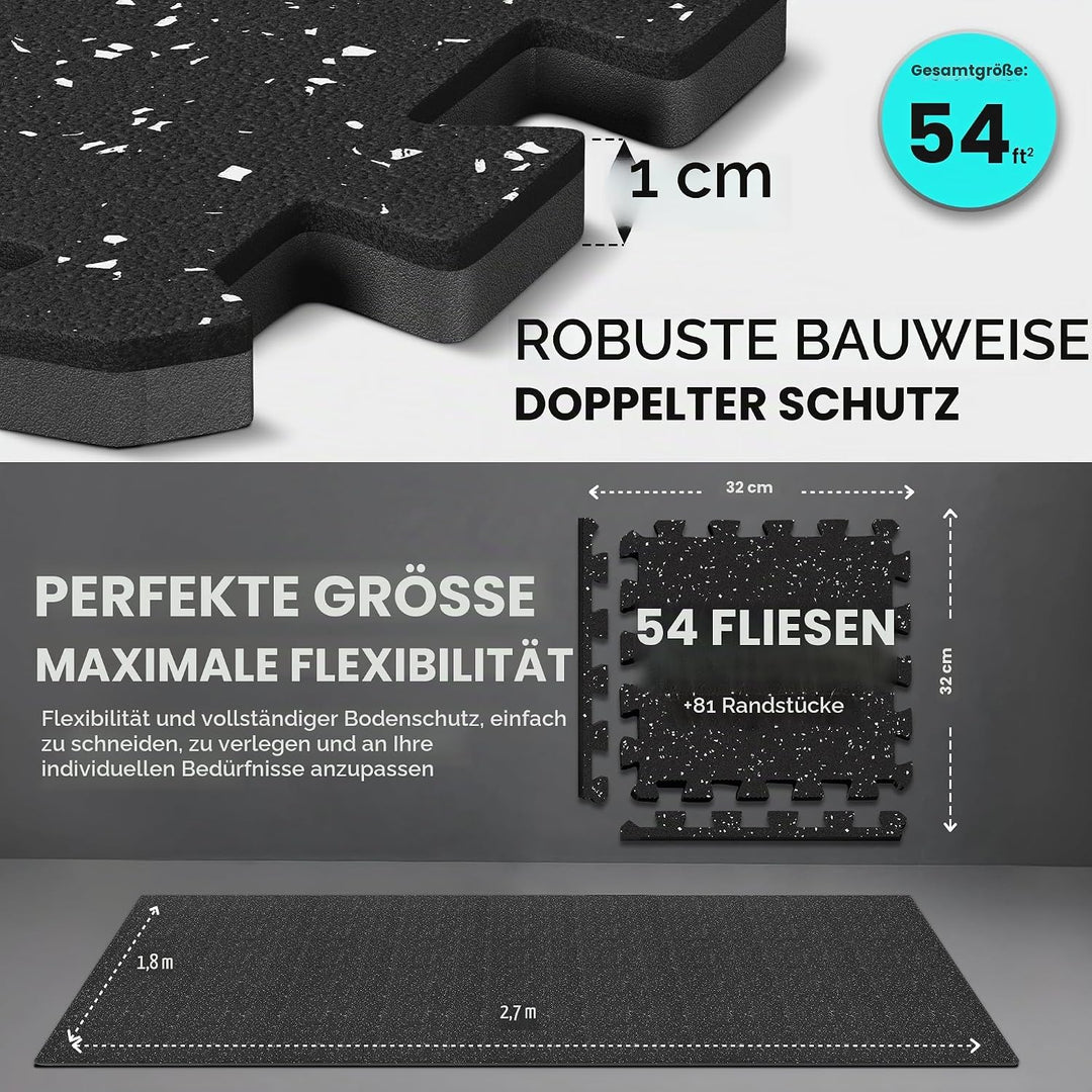 bemaxx Bodenschutzmatte Fitness – 18 Eva/Gummi-Matten im Set: Gym Fitnessgeräte Sportmatte Puzzlemat
