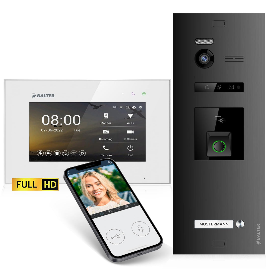 Balter EVO-HD Video Türsprechanlage mit Fingerprint, Video Türklingel, Smartphone App,1 Familienhaus