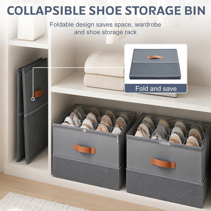 Schuhorganizer, Schuh-Organizer für Closet für 16Paar mit Unterteilungen und Deckel, Grosser Faltbar