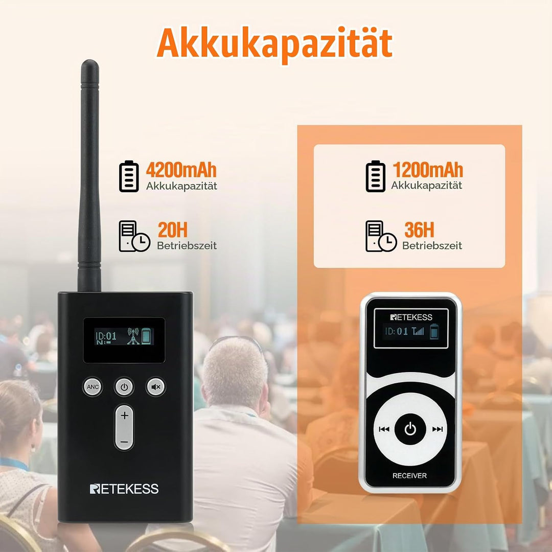 Retekess T130Pro Kabelloses Tour Guide System, Abgestufte Geräuschreduzierung, Audio Whisper Tour Gu