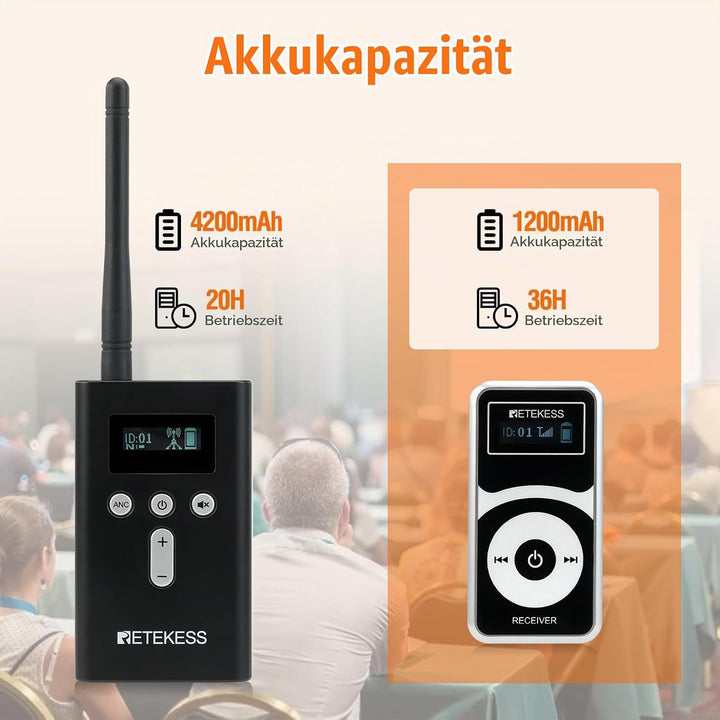 Retekess T130Pro Kabelloses Tour Guide System, Abgestufte Geräuschreduzierung, Audio Whisper Tour Gu