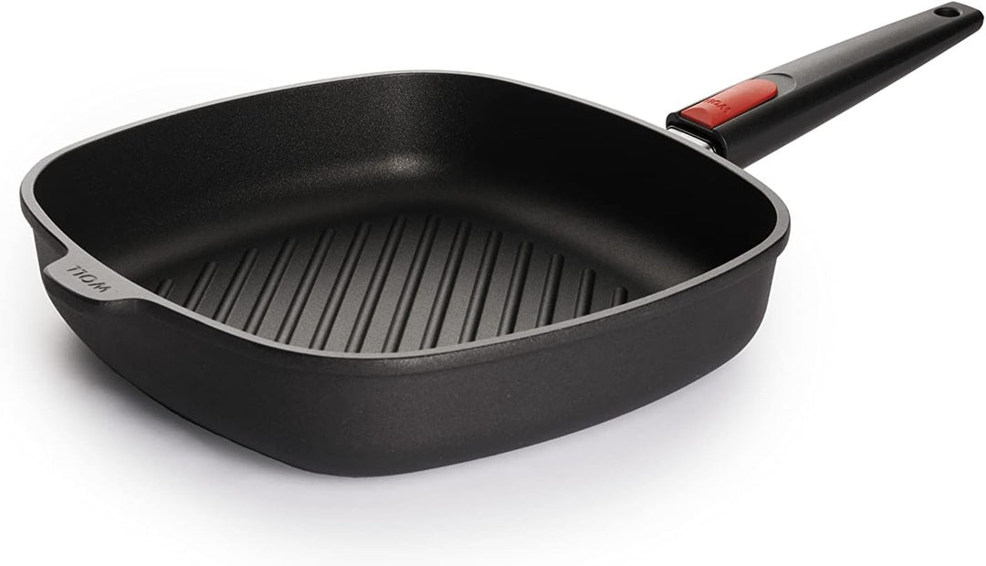 Woll Nowo Titanium Guss-Grillpfanne, viereckig, mit Rillen-Induktiv, 28 x 28 cm, 6,5 cm hoch, mit ab