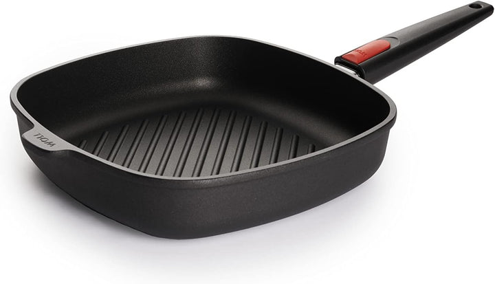 Woll Nowo Titanium Guss-Grillpfanne, viereckig, mit Rillen-Induktiv, 28 x 28 cm, 6,5 cm hoch, mit ab