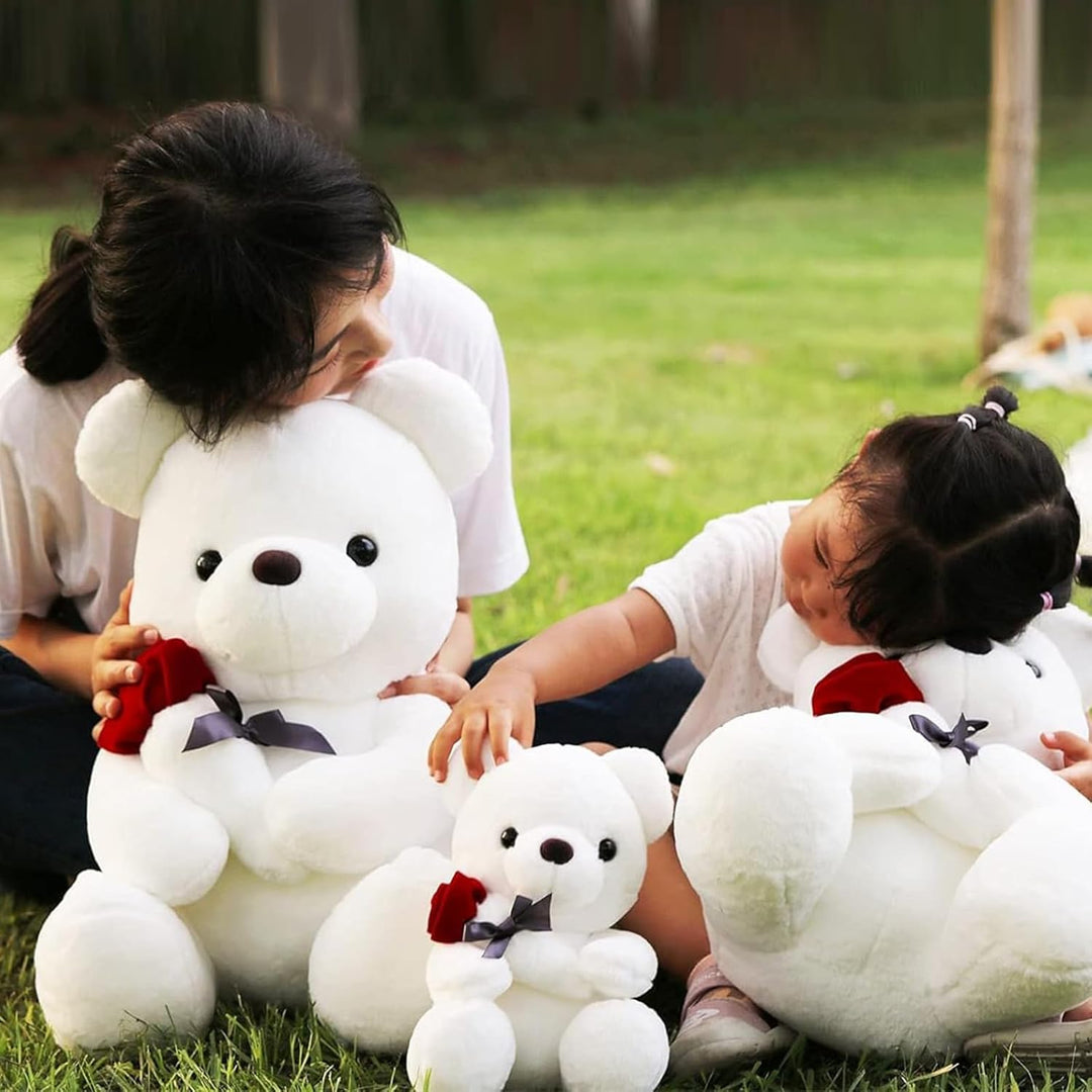 Bocguy Teddybär Plüsch, 23cm Teddybär mit Rose, Stofftier Spielzeug Dekozimmer Kissen für Weihnachte