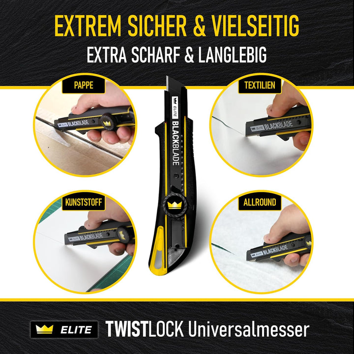 3x ELITE TWISTLOCK Universalmesser-Set inkl. 13x BLACKBLADE-Ersatzklingen – Vielseitiges Teppichmess
