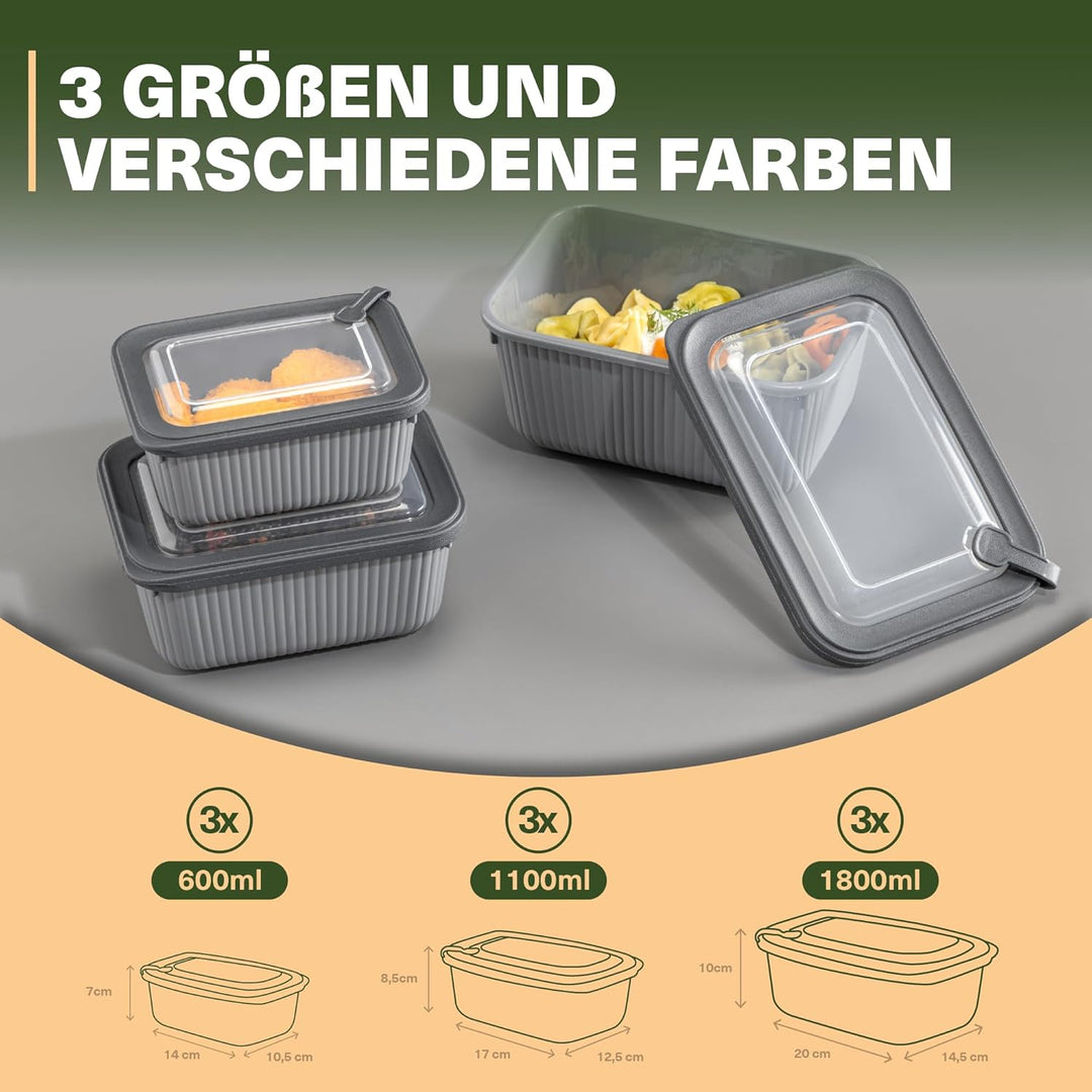 Frischhaltedosen im 9er Set mit transparentem Ventildeckel, Aufbewahrungsbehälter, Küche, stapelbar,