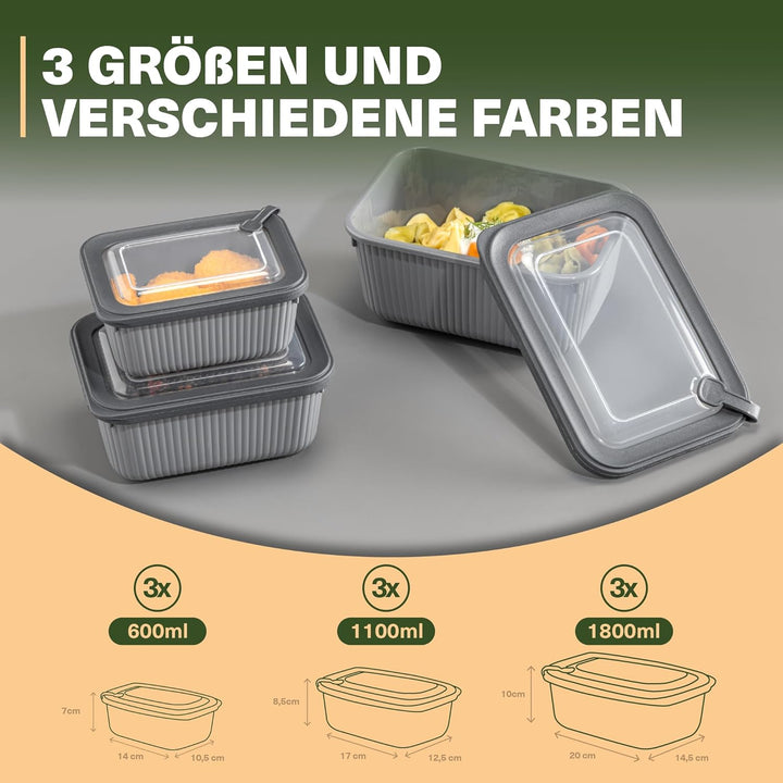 Frischhaltedosen im 9er Set mit transparentem Ventildeckel, Aufbewahrungsbehälter, Küche, stapelbar,