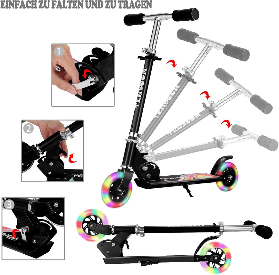 TENBOOM Roller Kinder Scooter 6 Jahre, 2 LED aufleuchten Räder Tretroller Kinder Roller 3 Jahre Mädc