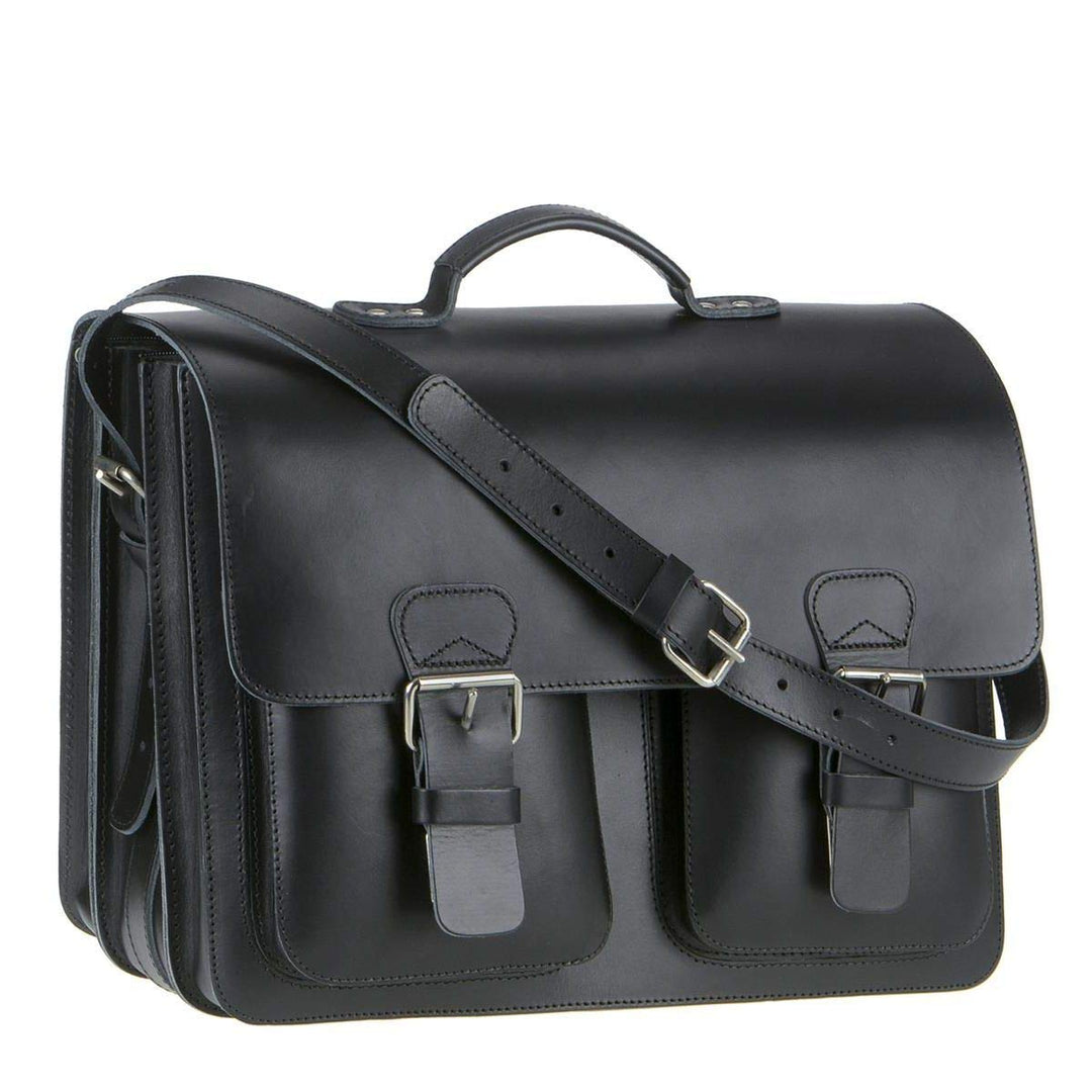 Ruitertassen Lehrertasche Leder XXL Damen Herren Schultasche Aktentasche Tasche 3 Fächer schwarz gro