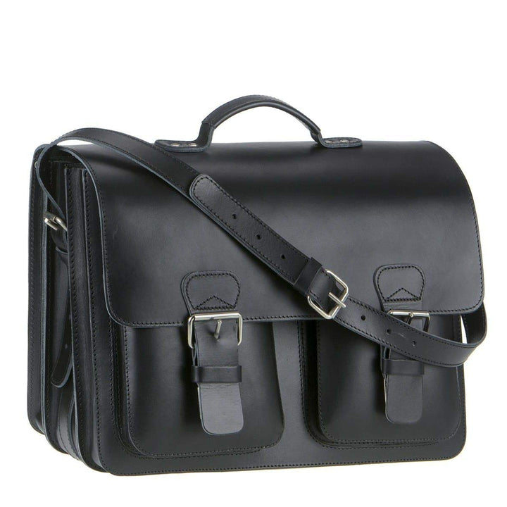 Ruitertassen Lehrertasche Leder XXL Damen Herren Schultasche Aktentasche Tasche 3 Fächer schwarz gro