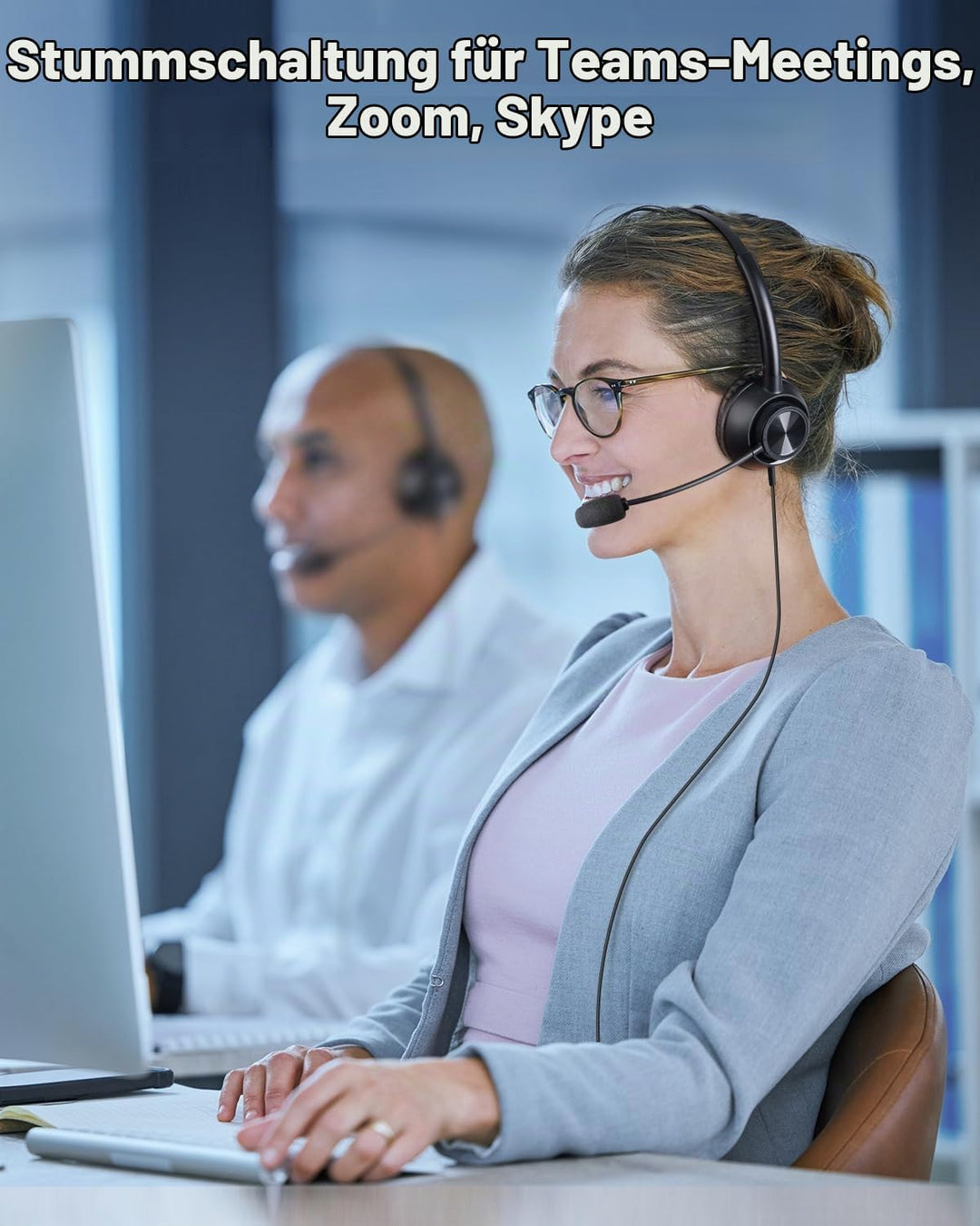 New Bee USB Headset mit Mikrofon, PC Headset mit USB-A &amp; USB-C, Verstellbares Mikrofon für Call Cent