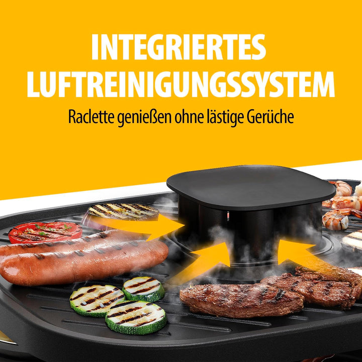 Tristar Raclette Clean Air, 1100 W, Für 6 Personen, Luftfiltersystem, Geruchsarm, Antihaft, PFAS-fre