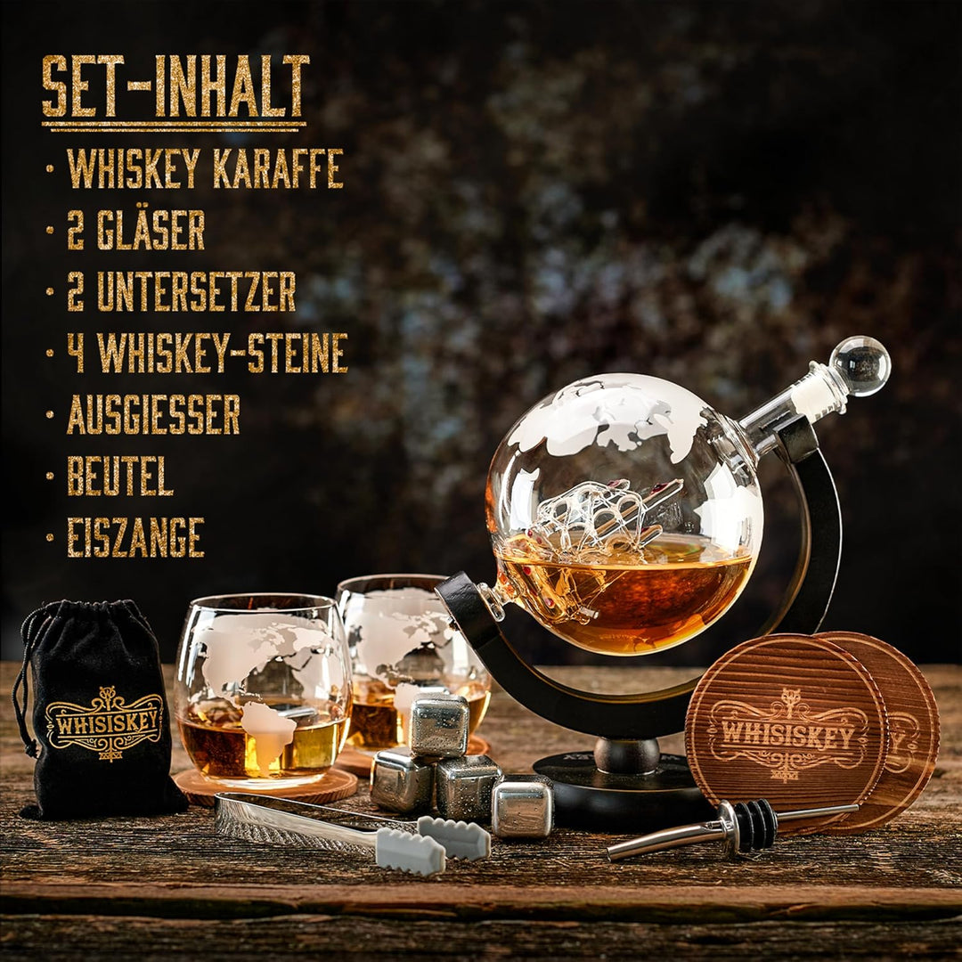 Whisiskey - Whisky Karaffe - Globus - Dekanter - Whiskey Set - 900ML - Geschenke für Männer - Männer