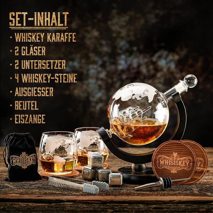 Whisiskey - Whisky Karaffe - Globus - Dekanter - Whiskey Set - 900ML - Geschenke für Männer - Männer