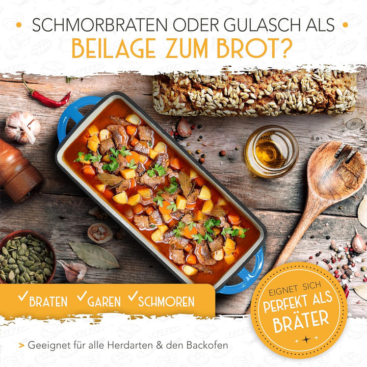 KRUSTENZAUBER Emaille Brotbackfrom mit Deckel inkl. Gärkorb - Robuste 28cm Backform aus Gusseisen -