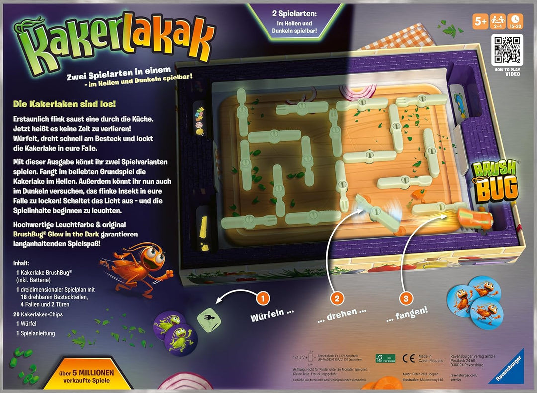 Ravensburger 24762 Kakerlakak Glow in the Dark - Aktionsspiel mit elektronischer Kakerlake für Gross