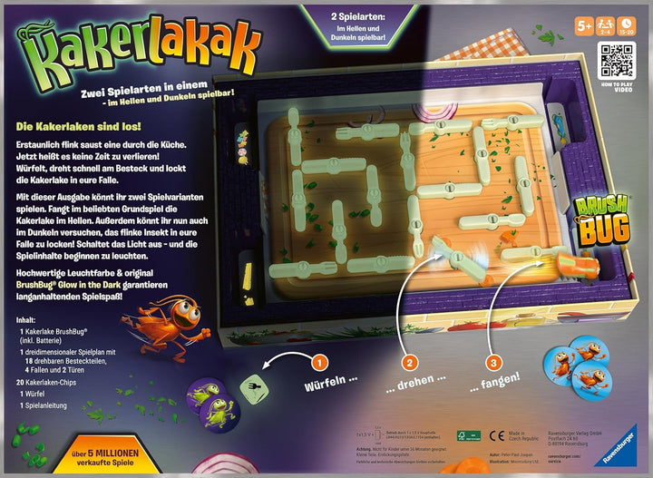 Ravensburger 24762 Kakerlakak Glow in the Dark - Aktionsspiel mit elektronischer Kakerlake für Gross