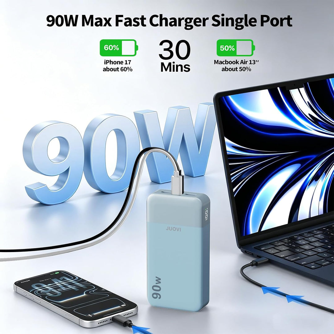 JUOVI Laptop Power Bank 20000mAh 90W, USB C Tragbarer Ladegerät Powerbank Schnellladefunktion 4-Port