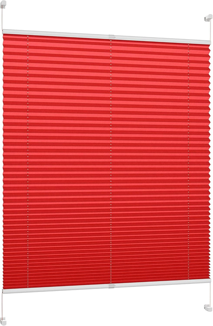 DécoProfi Plissee ohne Bohren Rot 80cm x 220cm (max. Gesamthöhe Fensterflügel) I Verspannte Plissees