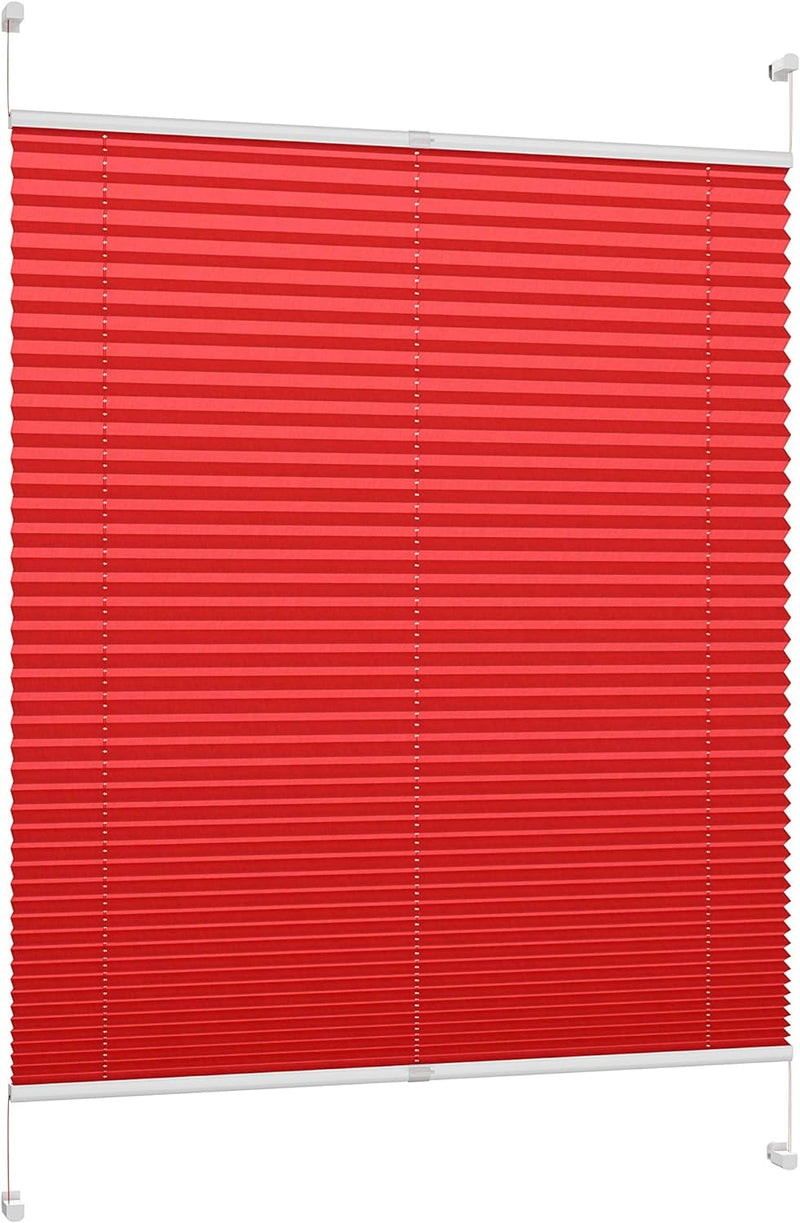 DécoProfi Plissee ohne Bohren Rot 80cm x 220cm (max. Gesamthöhe Fensterflügel) I Verspannte Plissees