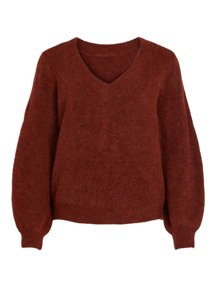 Vila Damen Vijamina Rev V-Neck L/S Knit Top-Noos Strickpullover XL Fired Brick, XL Fired Brick