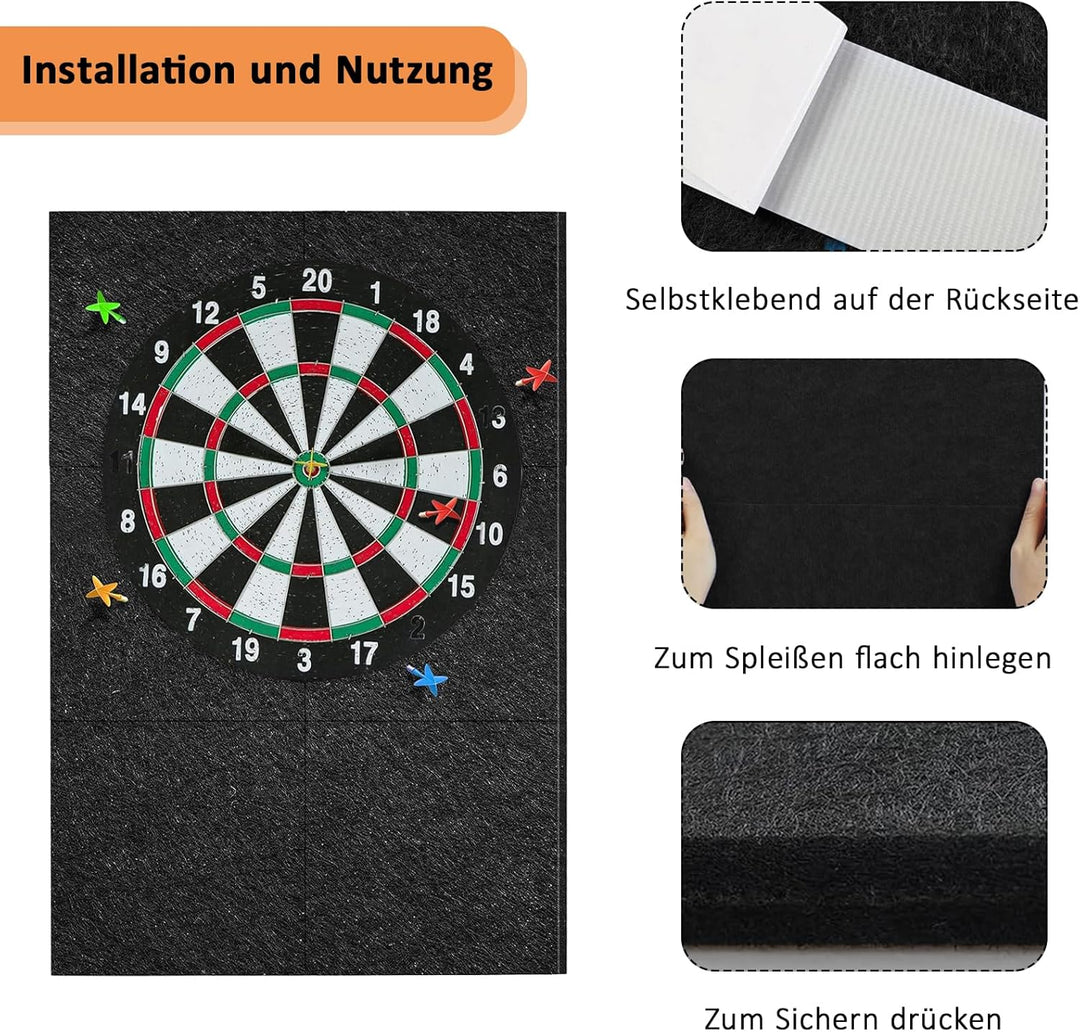Dartboard Wandschutz, 6 Stück Filz Dartboard Wandschutz, 30x30x1,2cm, Selbstklebende Dartscheiben Um