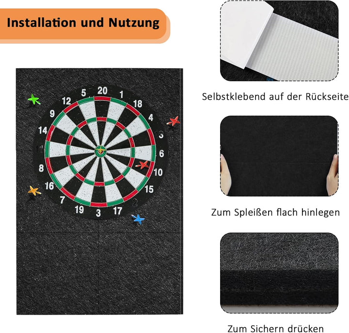 Dartboard Wandschutz, 6 Stück Filz Dartboard Wandschutz, 30x30x1,2cm, Selbstklebende Dartscheiben Um