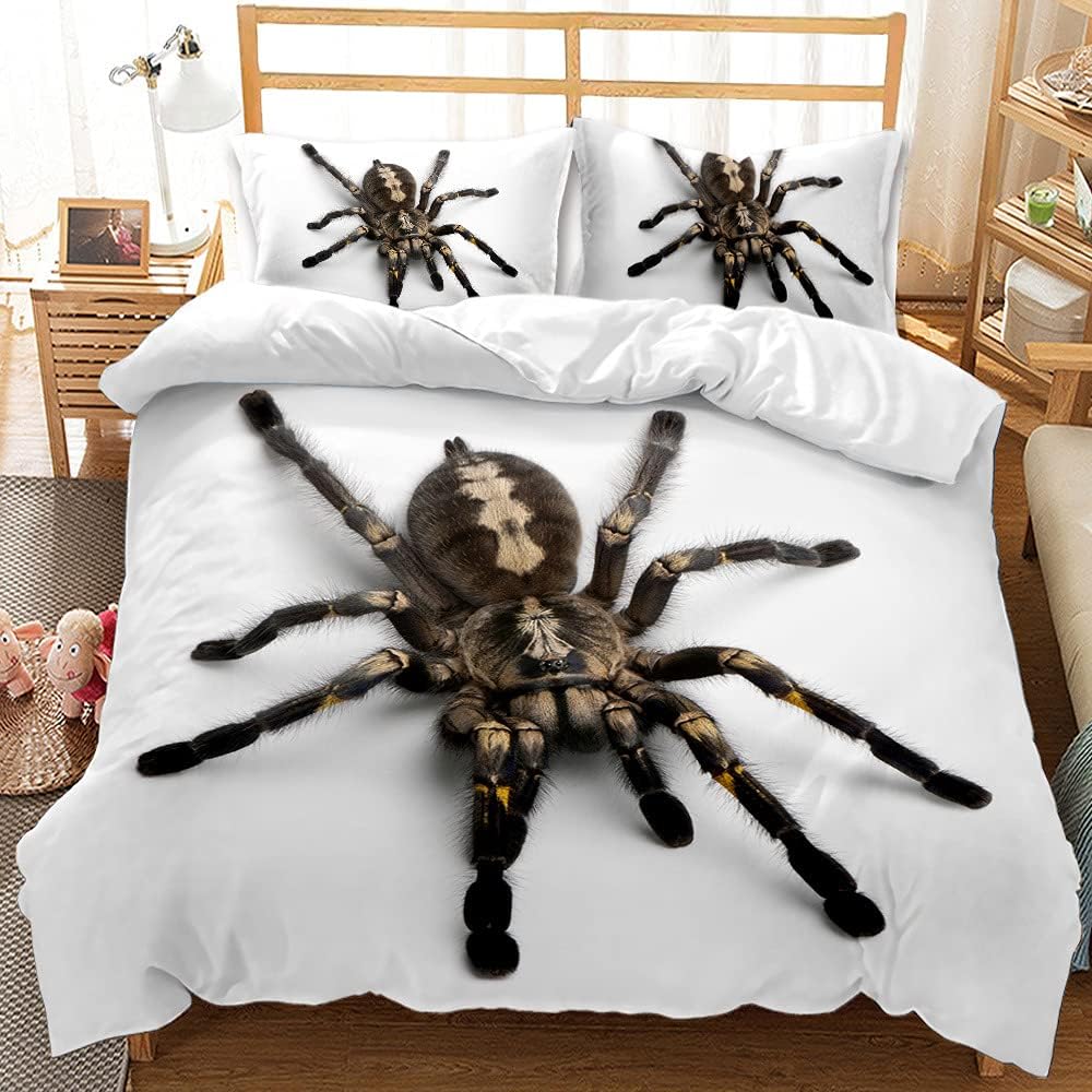 EHAOKK Rote Spinne Schwarz Haarige Spinne Bettwäsche Set,Spinne 3 Teilig Bettbezüge,3D Spinne Bettbe