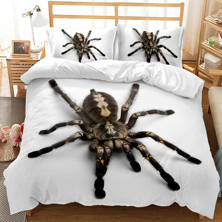 EHAOKK Rote Spinne Schwarz Haarige Spinne Bettwäsche Set,Spinne 3 Teilig Bettbezüge,3D Spinne Bettbe