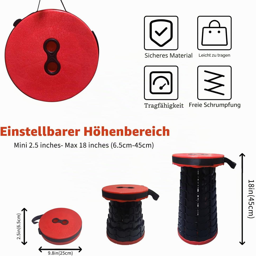 Teleskopischer Tragbarer Klapphocker Faltbarer, Rot Outdoor Campinghocker Hocker Belastung 397 Lbs f